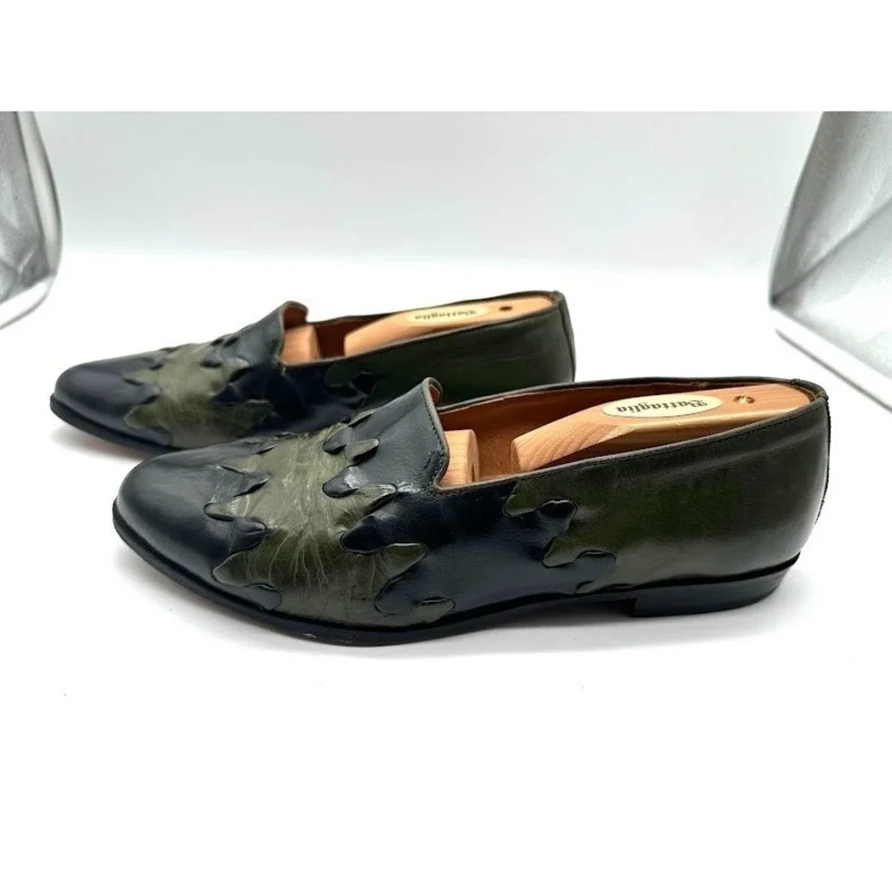 Carlo Morandi Made in Italy Leather Loafers Black Green Pointed Designer Mens Sh